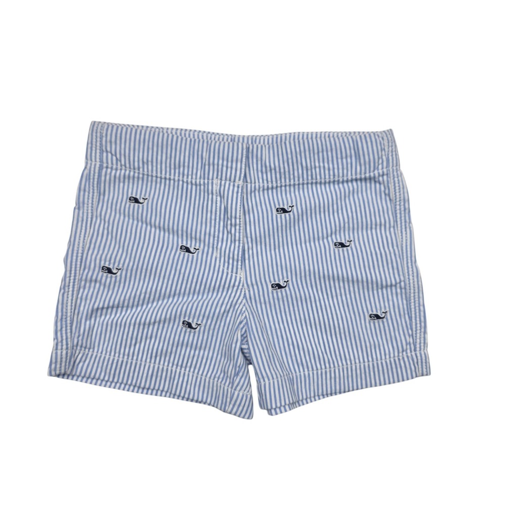 Vineyard Vines Girls Blue White Seersucker Whale Embroidered Shorts Size 6
